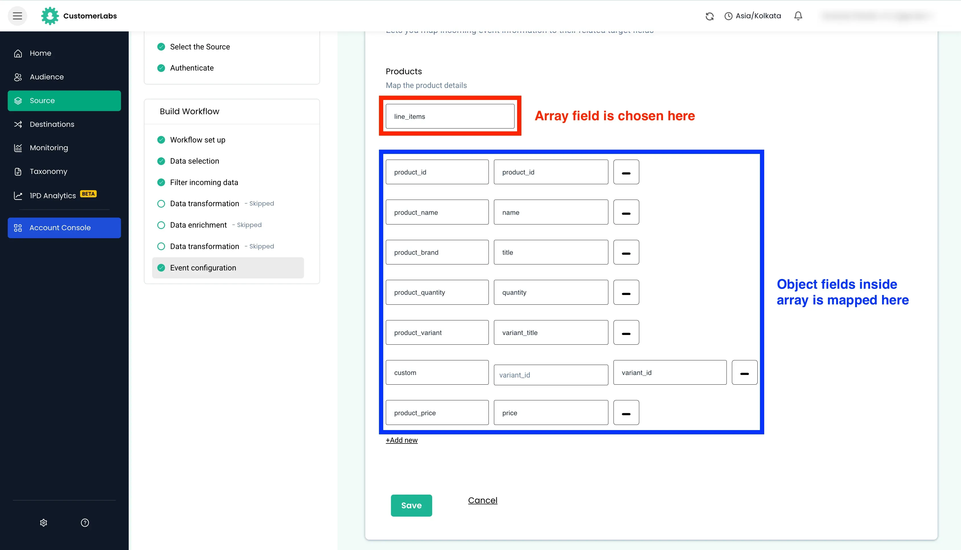 configuring workflow in Customerlabs 1PD Ops