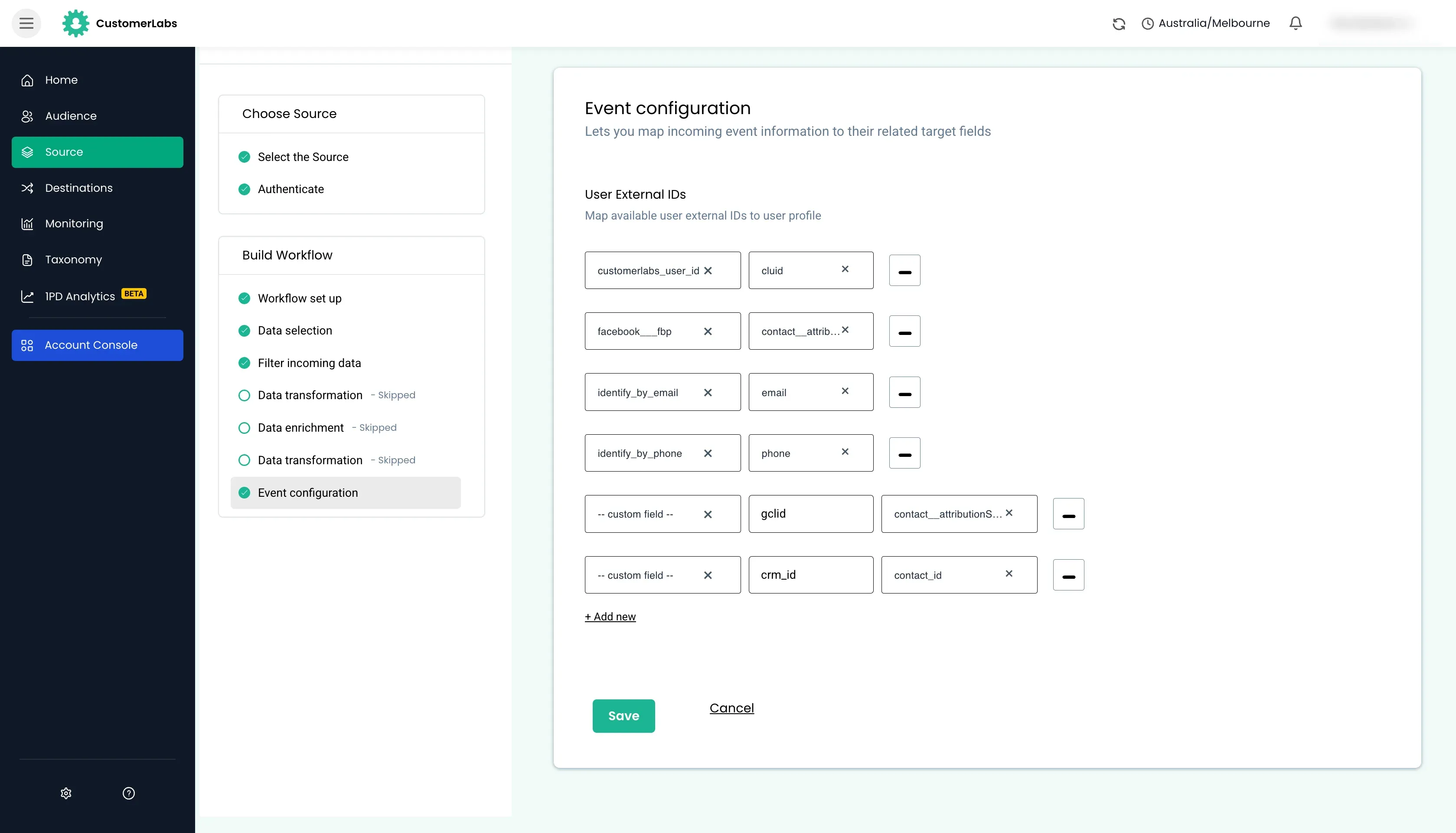 configuring workflow in Customerlabs 1PD Ops