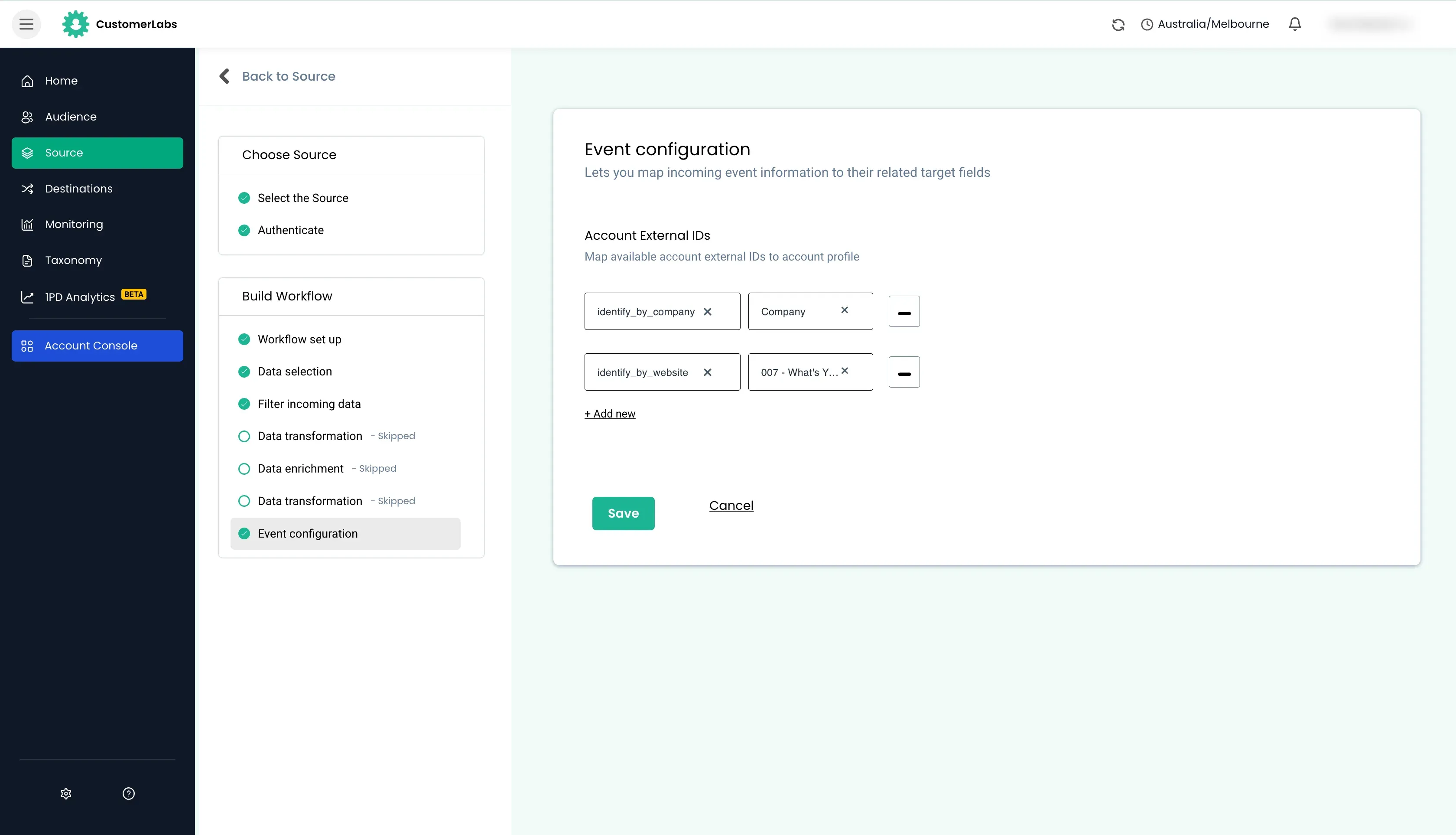 configuring workflow in Customerlabs 1PD Ops