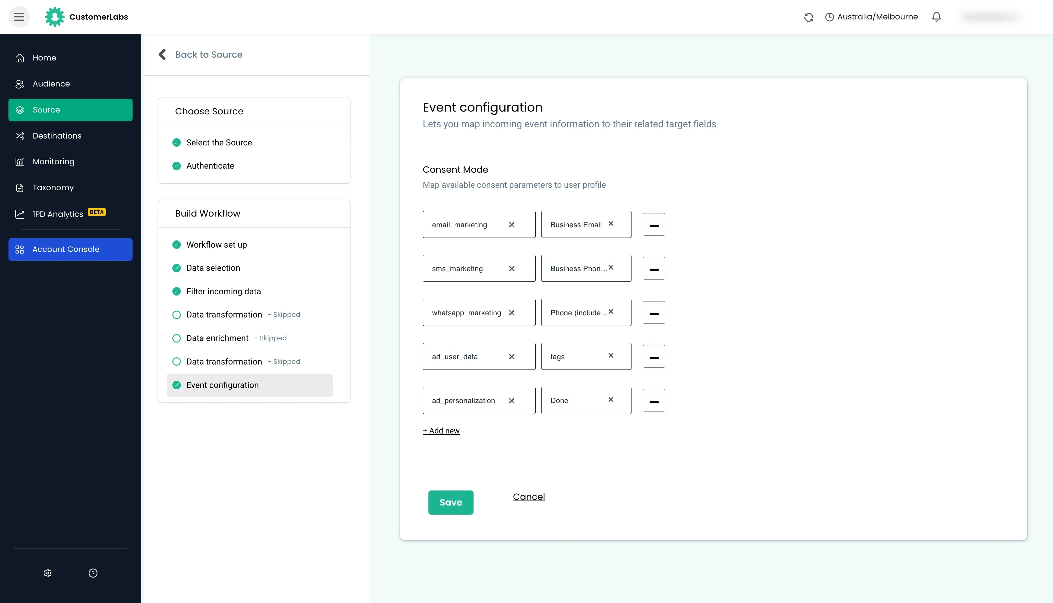 configuring workflow in Customerlabs 1PD Ops