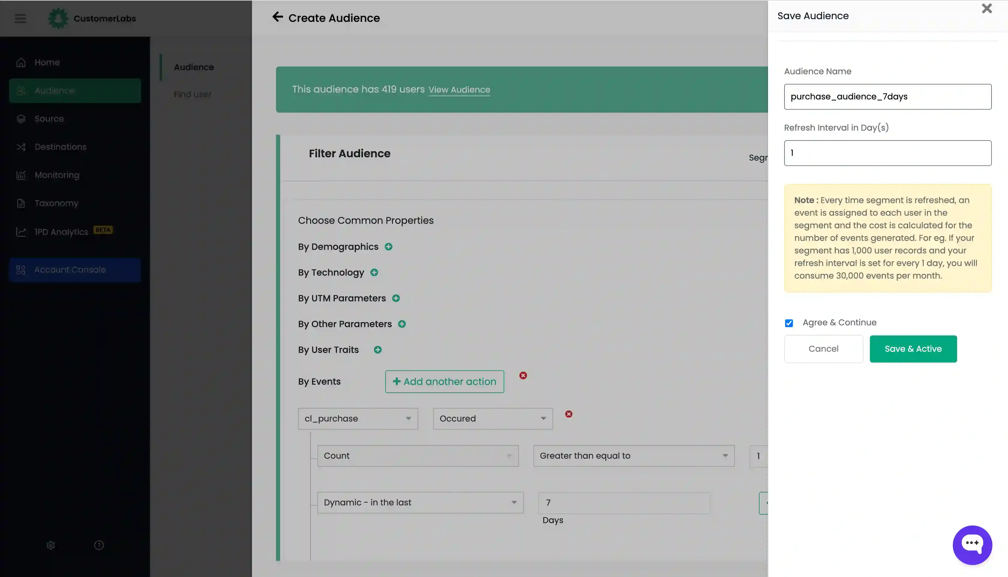 Create first-party audience in Customerlabs 1PD Ops