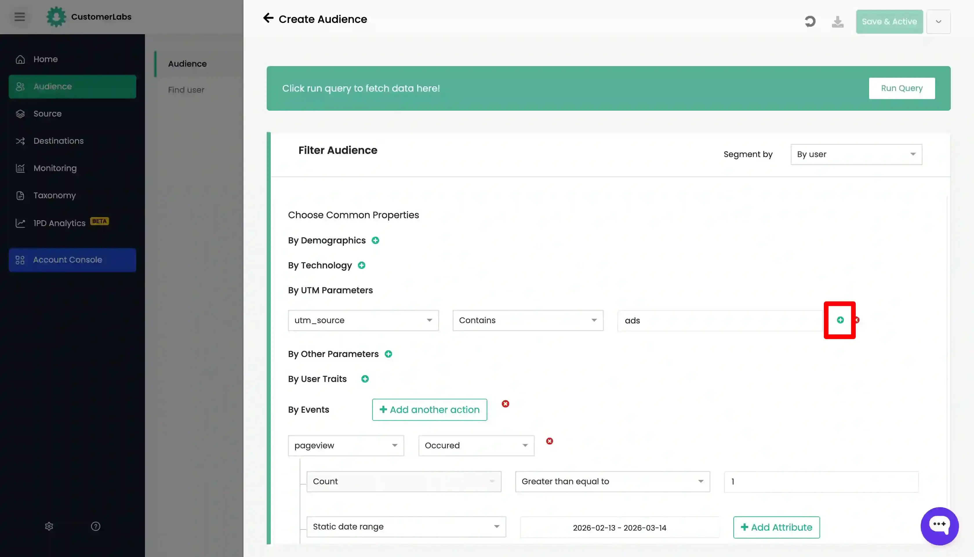Create first-party audience in Customerlabs 1PD Ops