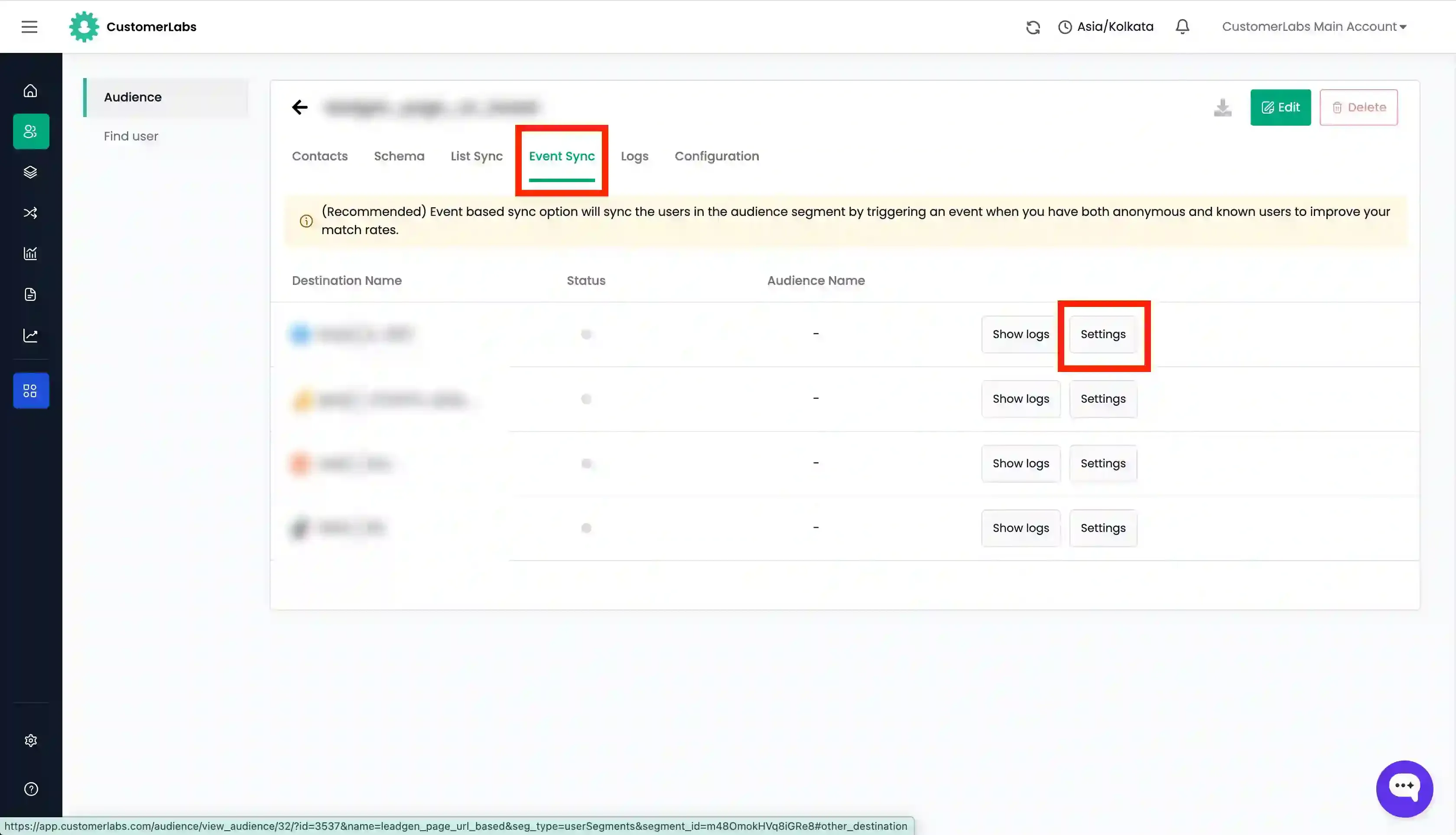 Event Sync Settings Tab