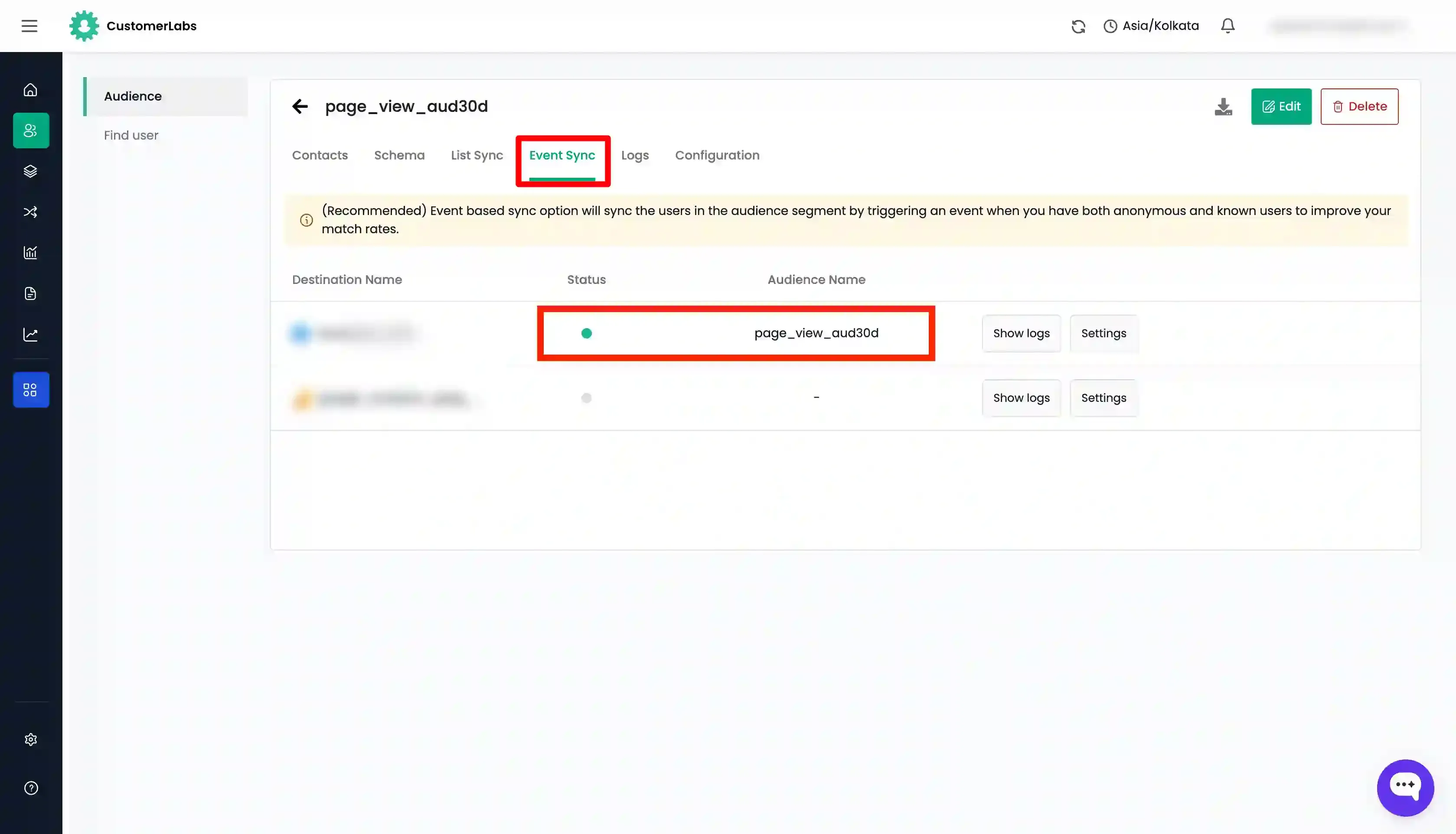 Event Sync Settings Tab