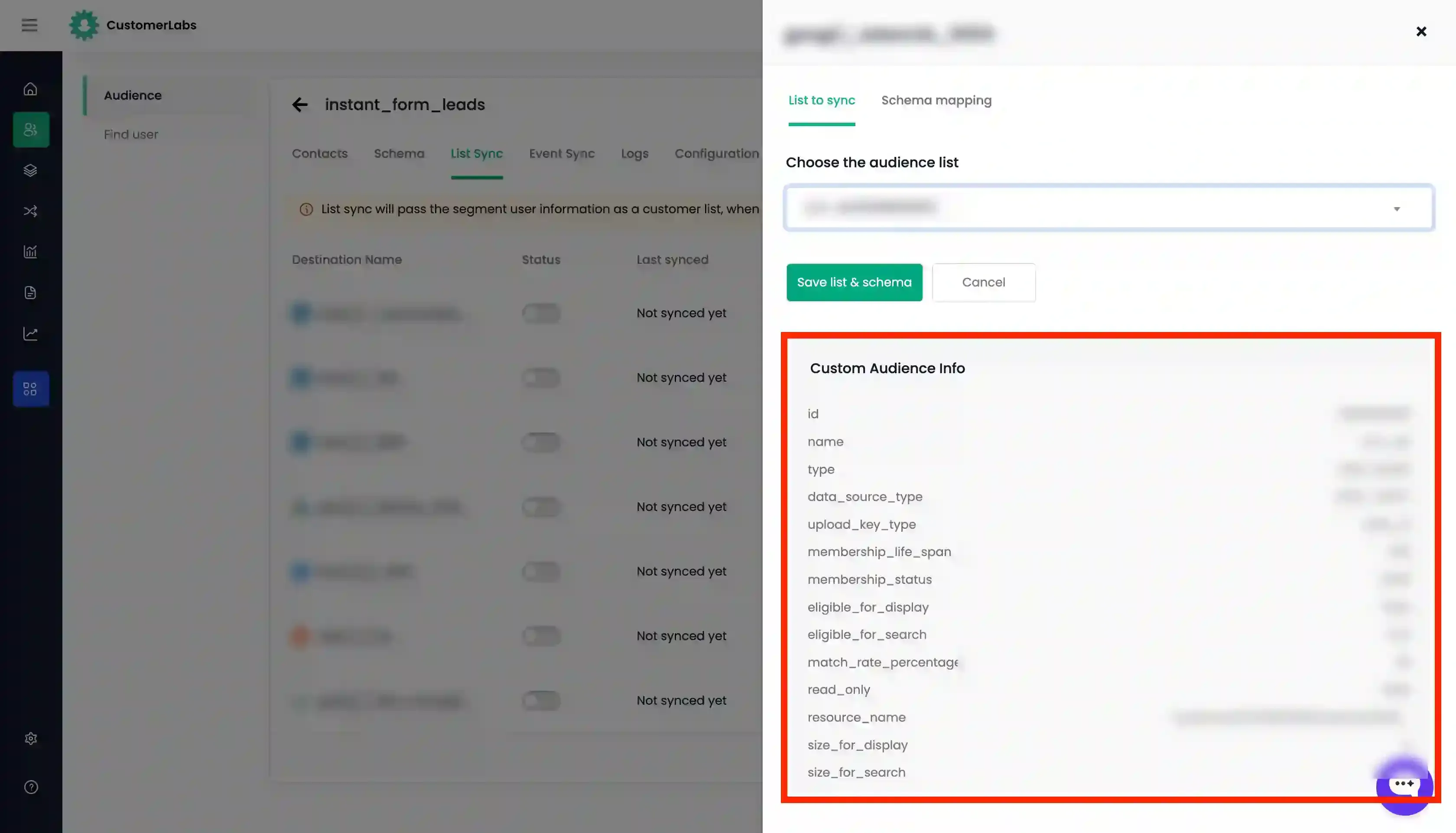 Custom audience Info for Google Ads