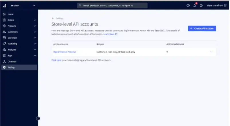 BigCommerce create API account scopes