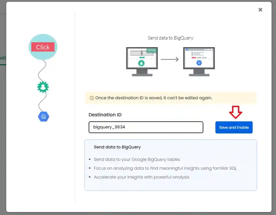 Save and Enable BigQuery destination modal