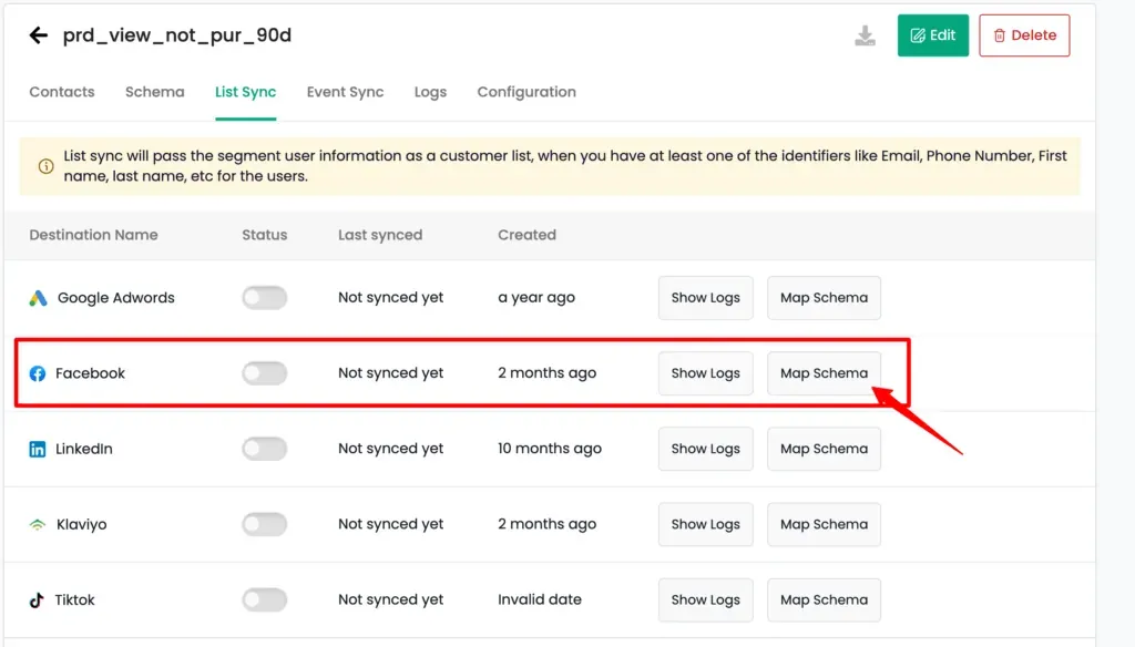 List Sync Settings Tab