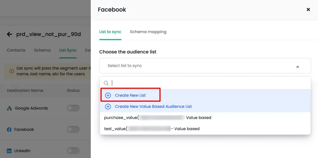List Sync Settings Tab
