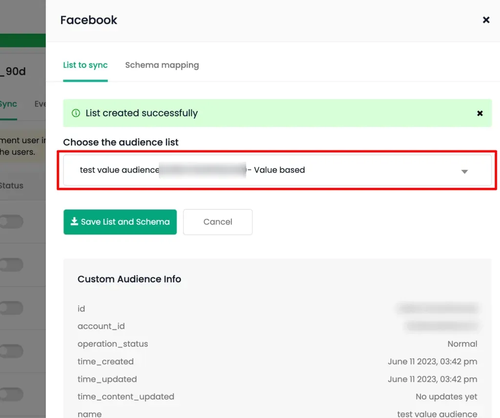List Sync Settings Tab