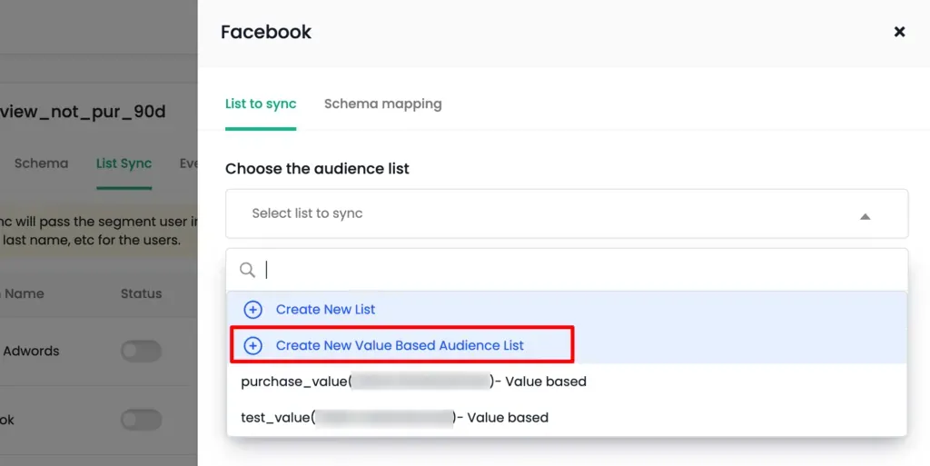 List Sync Settings Tab