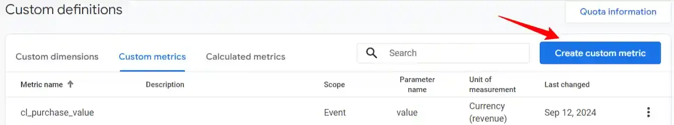 Custom metric creation form