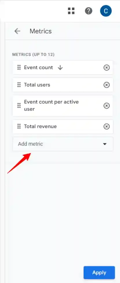 Select the custom metric