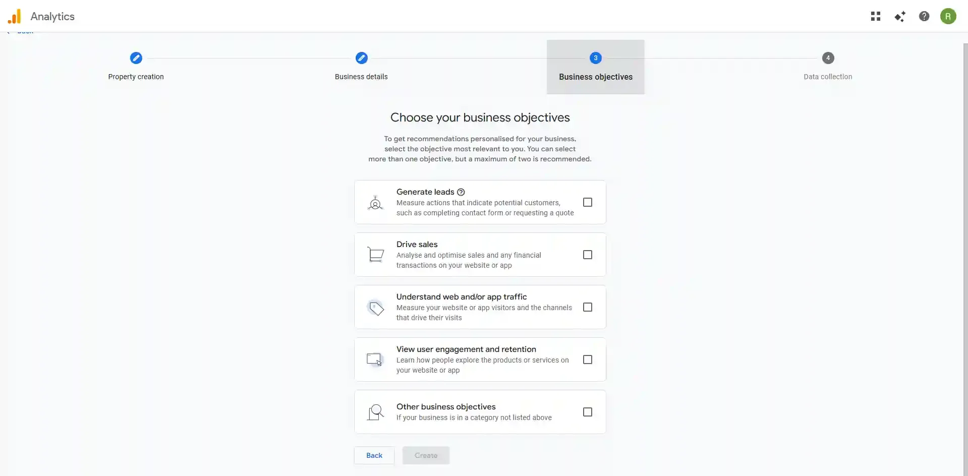 Choose business objective