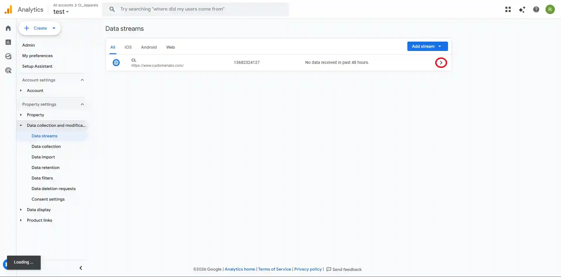 Enter website URL and stream name