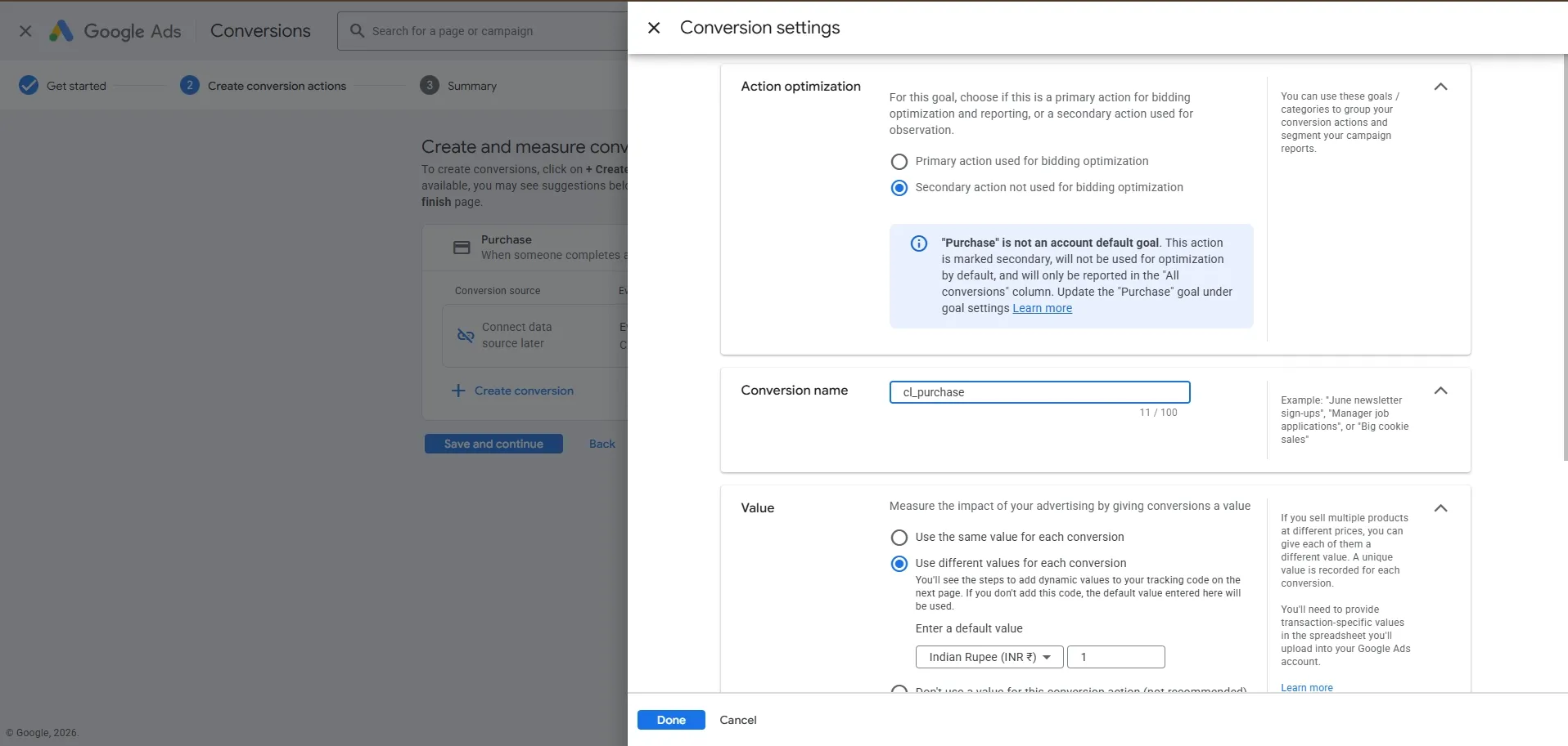 Conversion Action Details
