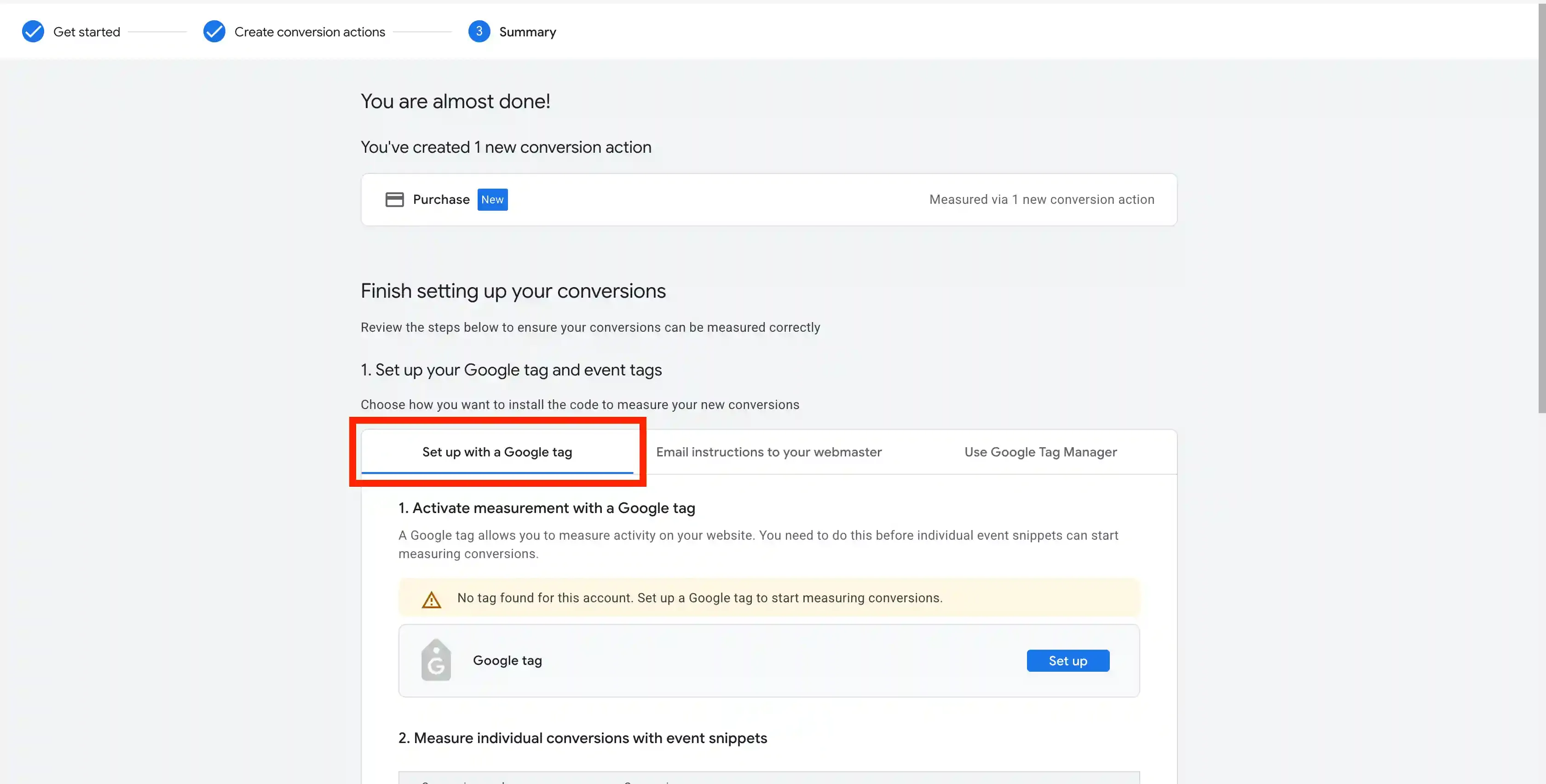 Choose Google Tag