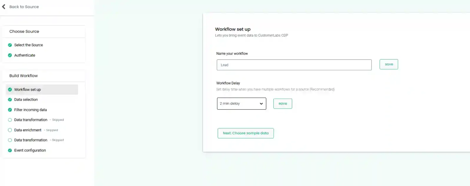 Workflow setup screen