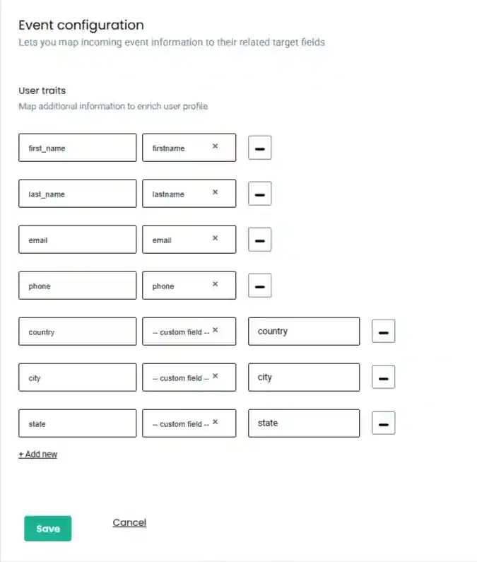 Attribute mapping screen