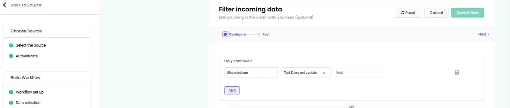 Sample selection screen for lead stage