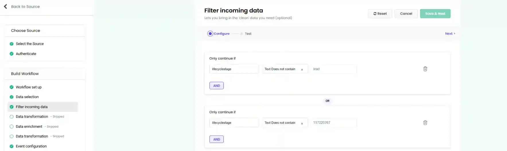 Filter criteria for lead stage with exclusion rules