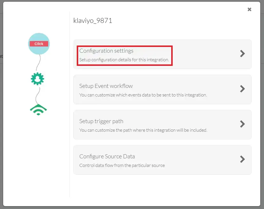 Klaviyo destination settings with Configuration options