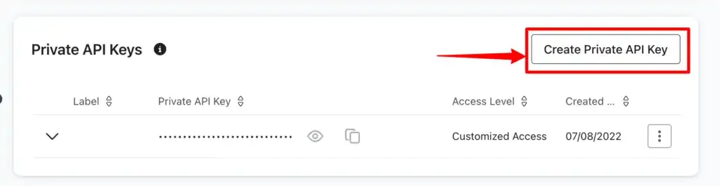 Klaviyo Create Private API Key button