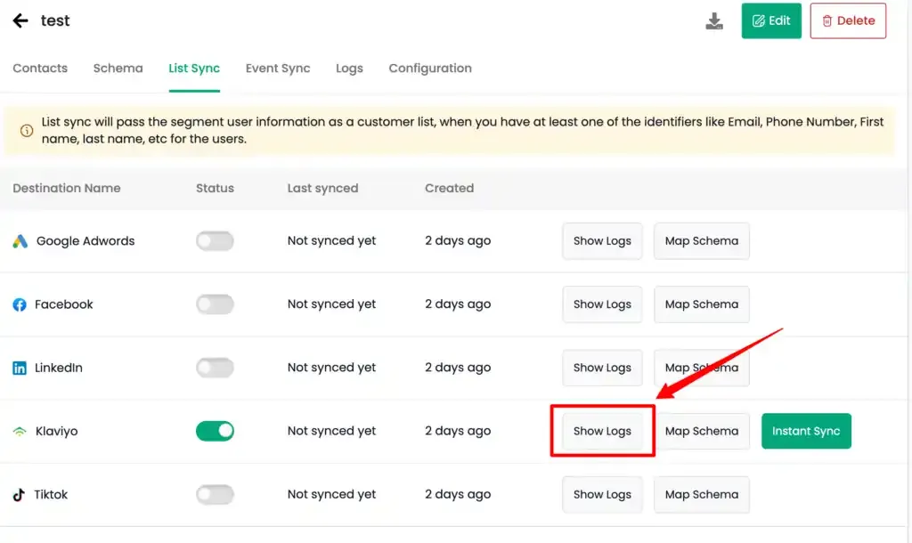 Klaviyo List to Sync Add List
