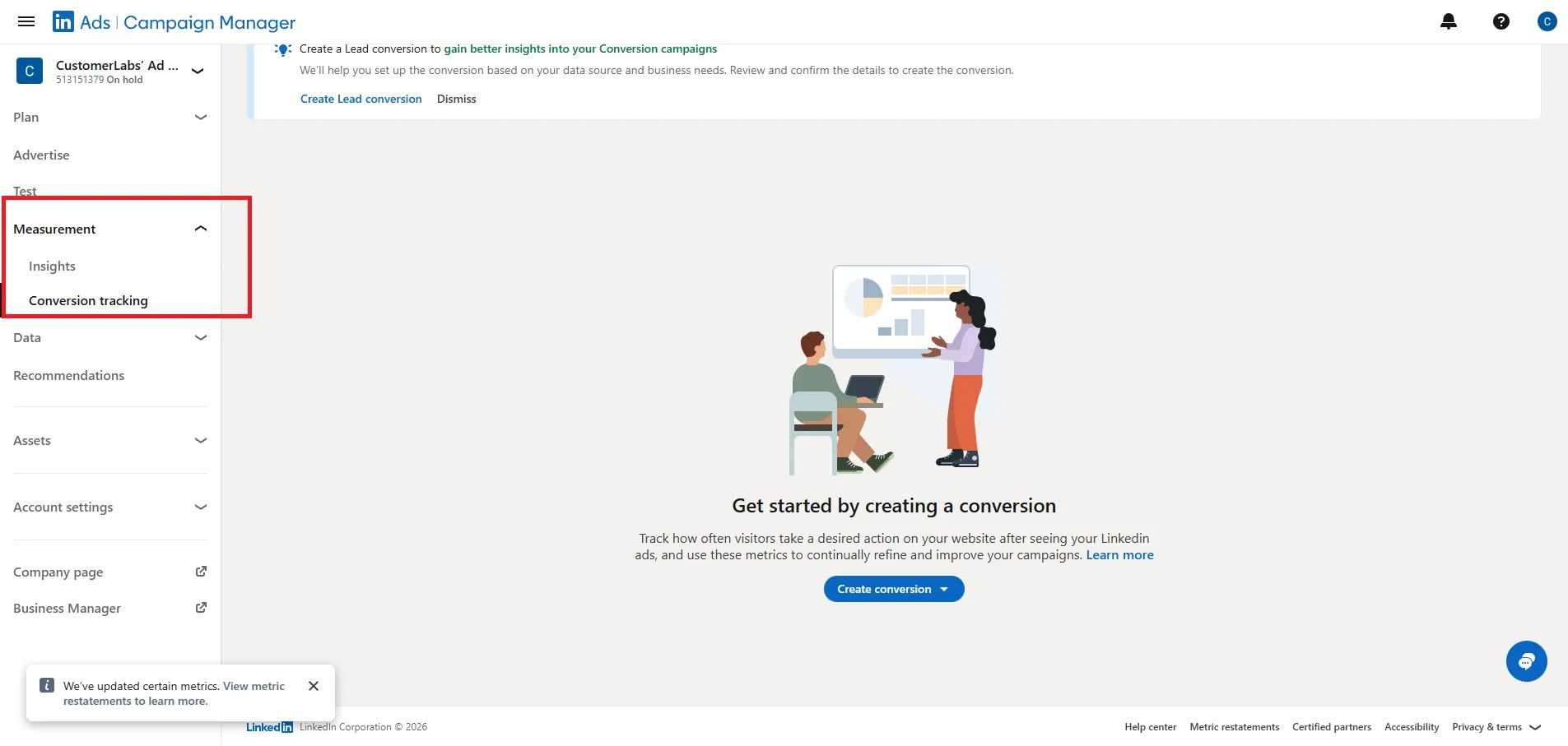 Create conversions action in LinkedIn ads