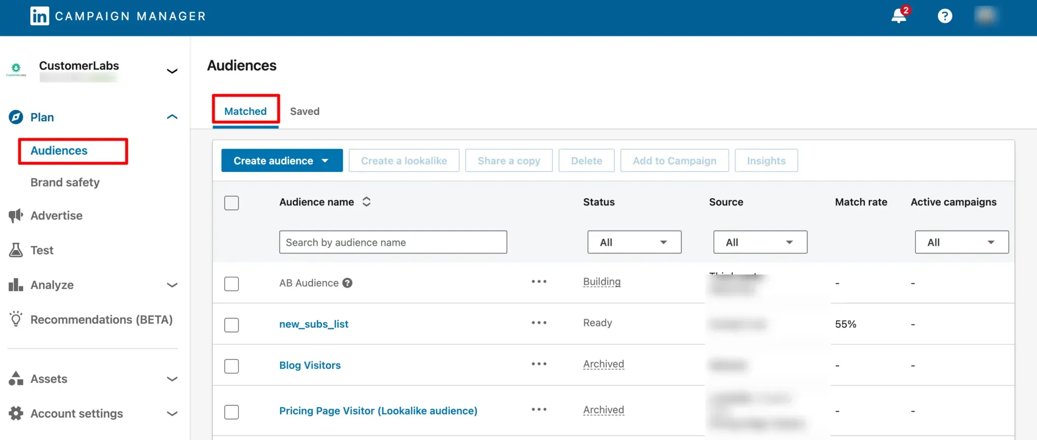 Check if the audience has been created/synced in LinkedIn Ads
