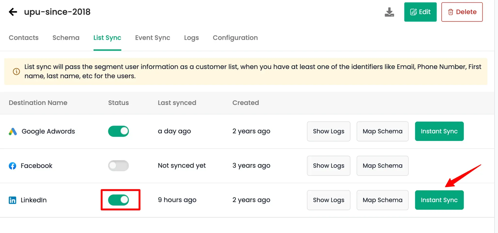 Instant Sync Audience to LinkedIn Ads