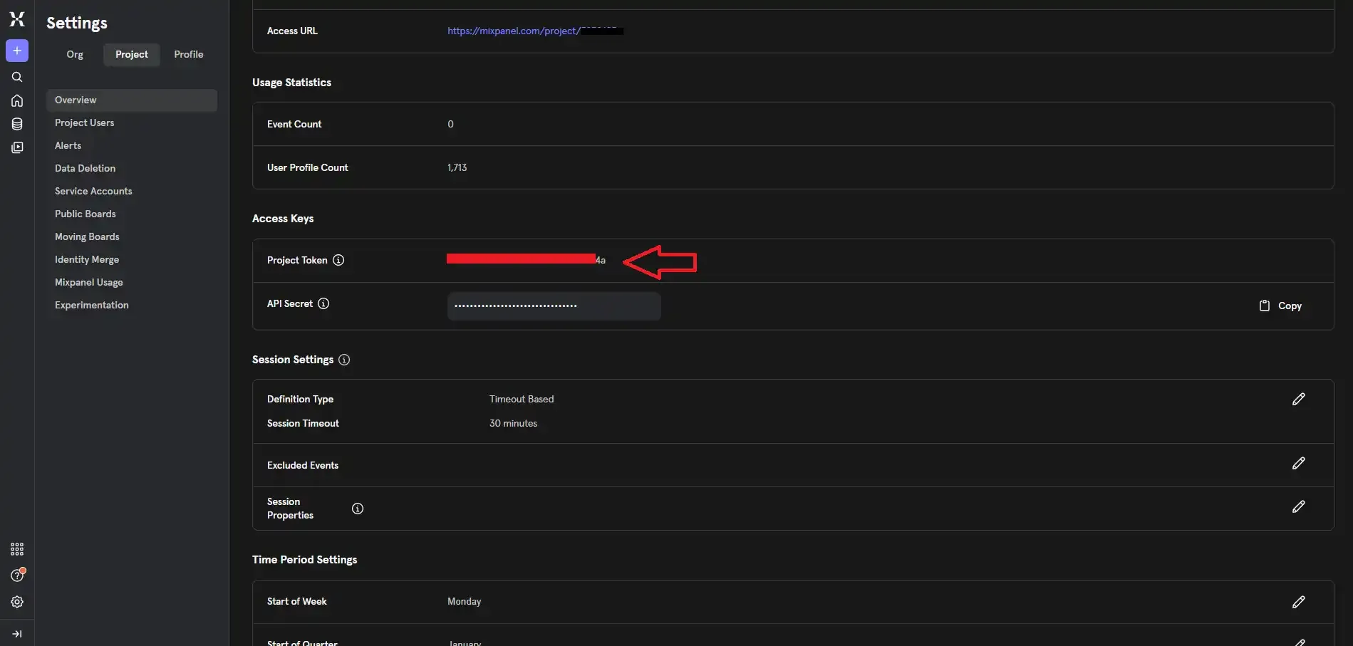 Mixpanel Project Settings Access Keys