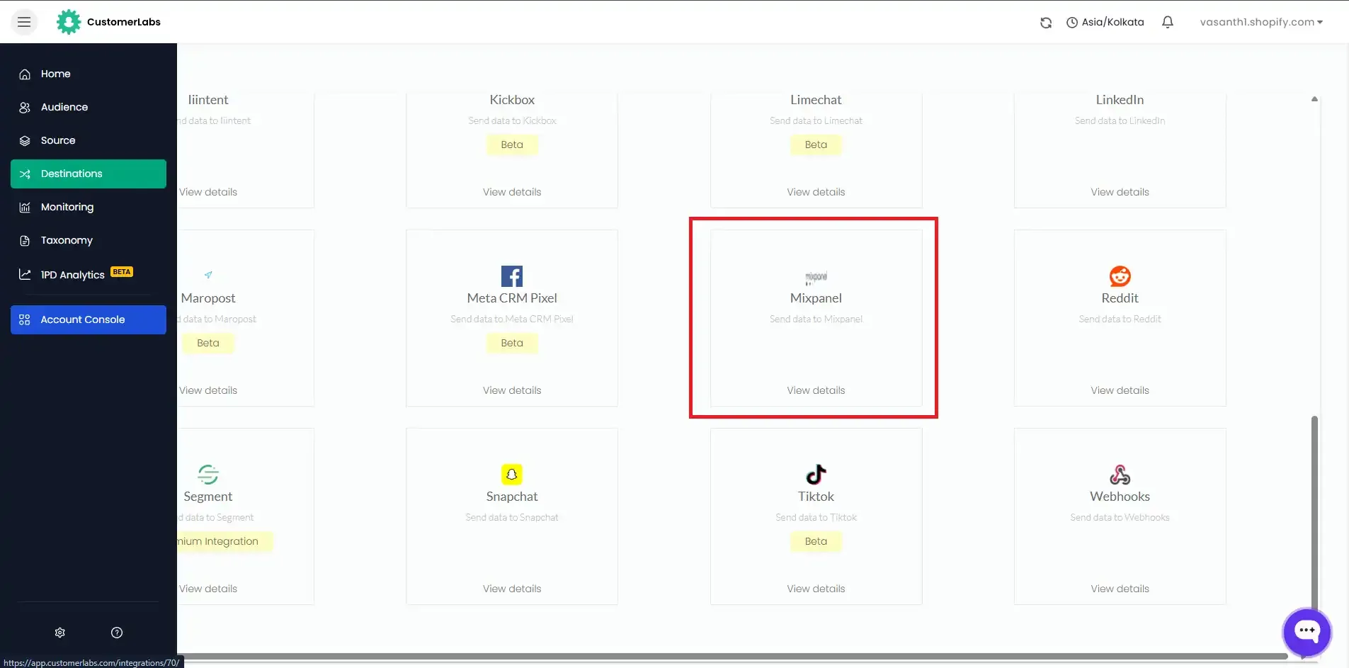 Mixpanel Destination in CustomerLabs