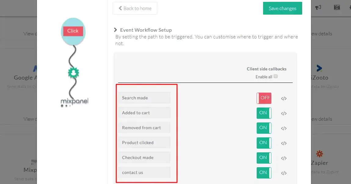 Event Workflow Toggle List
