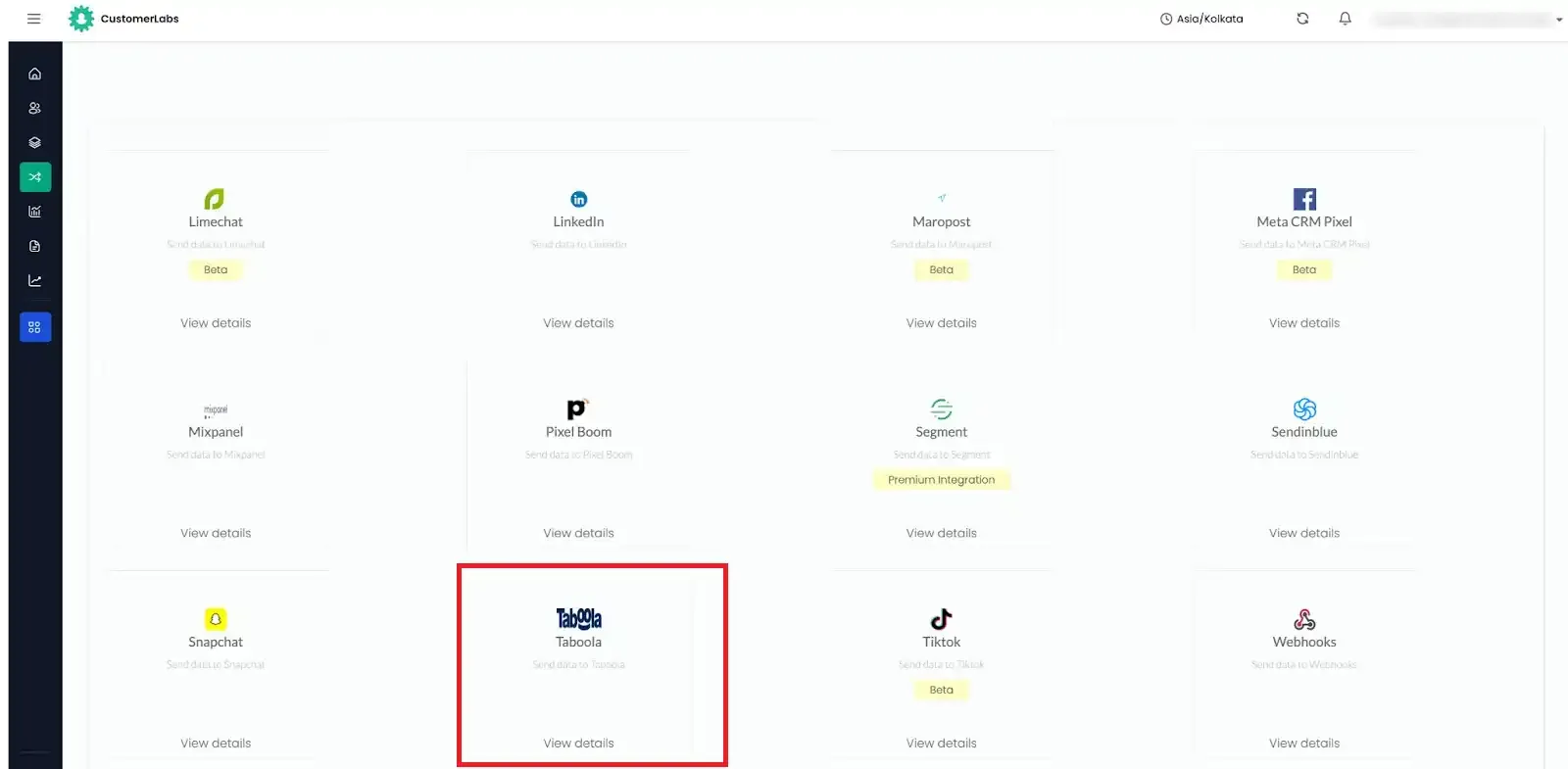 Select Taboola from Destinations