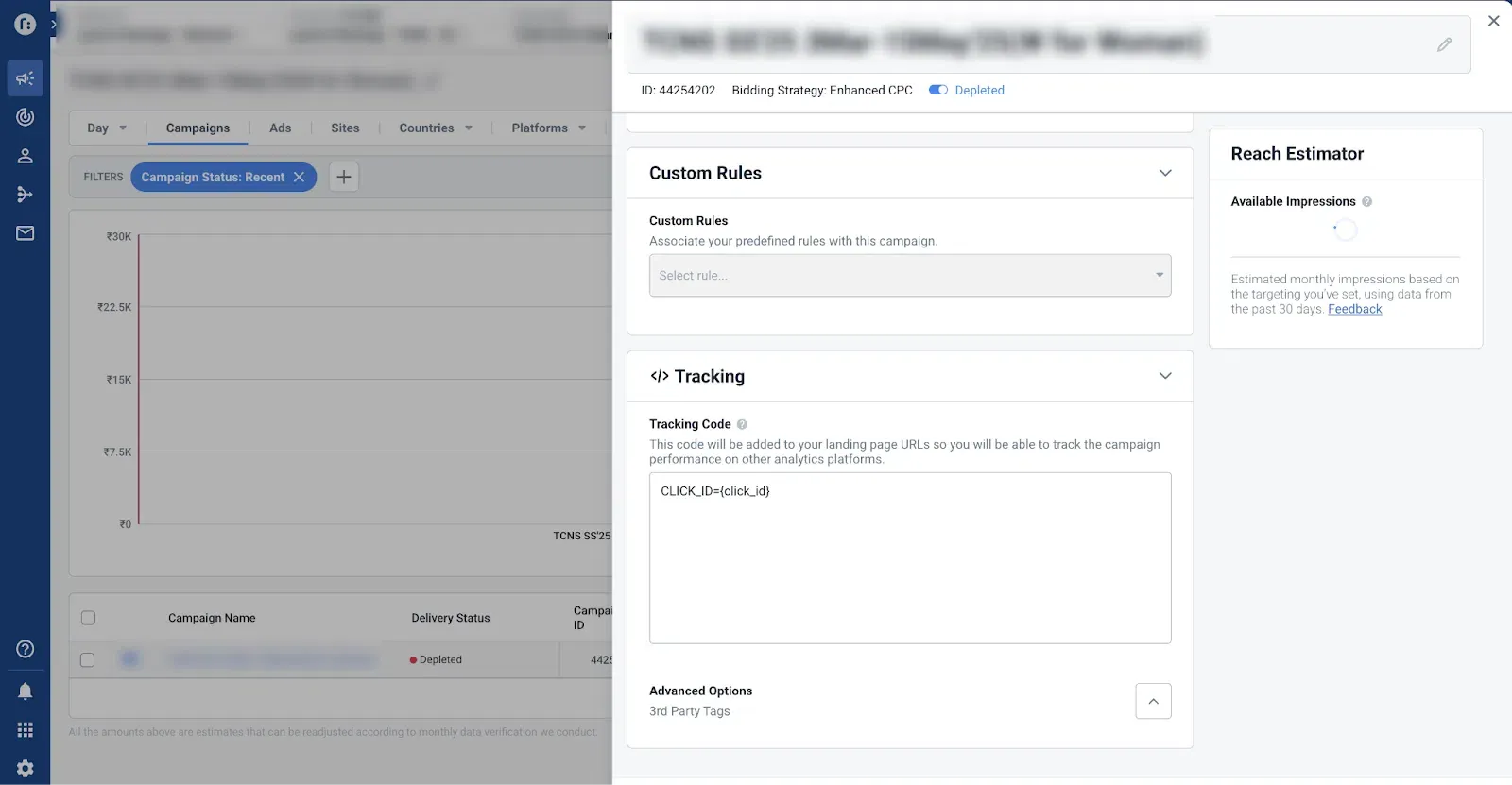 Find Click ID Key in Taboola Campaign Tracking settings
