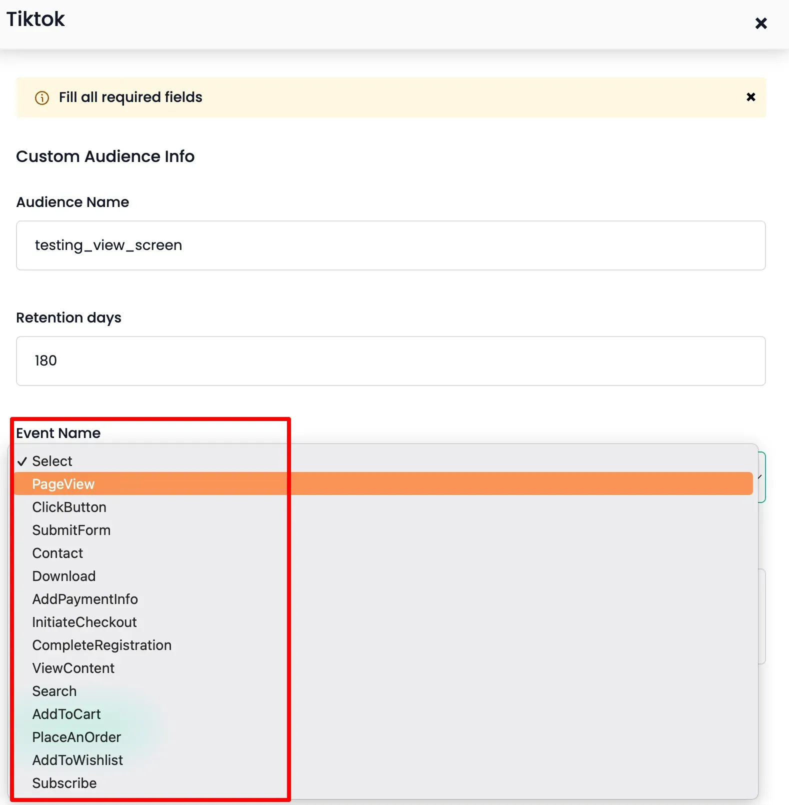 Event Sync Settings Tab