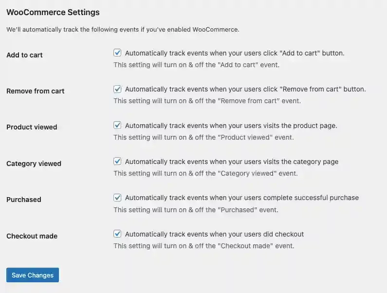 CustomerLabs WooCommerce event tracking settings