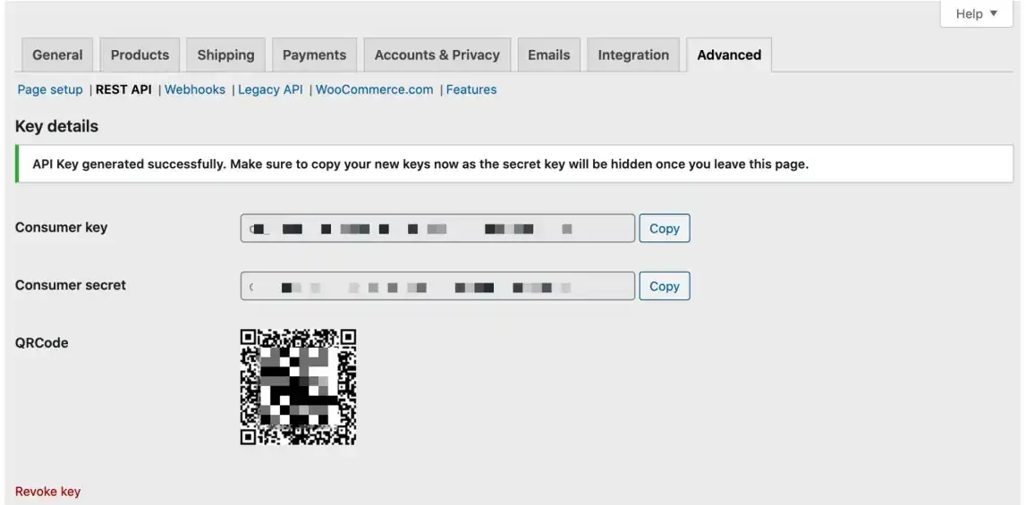 WooCommerce REST API key generation