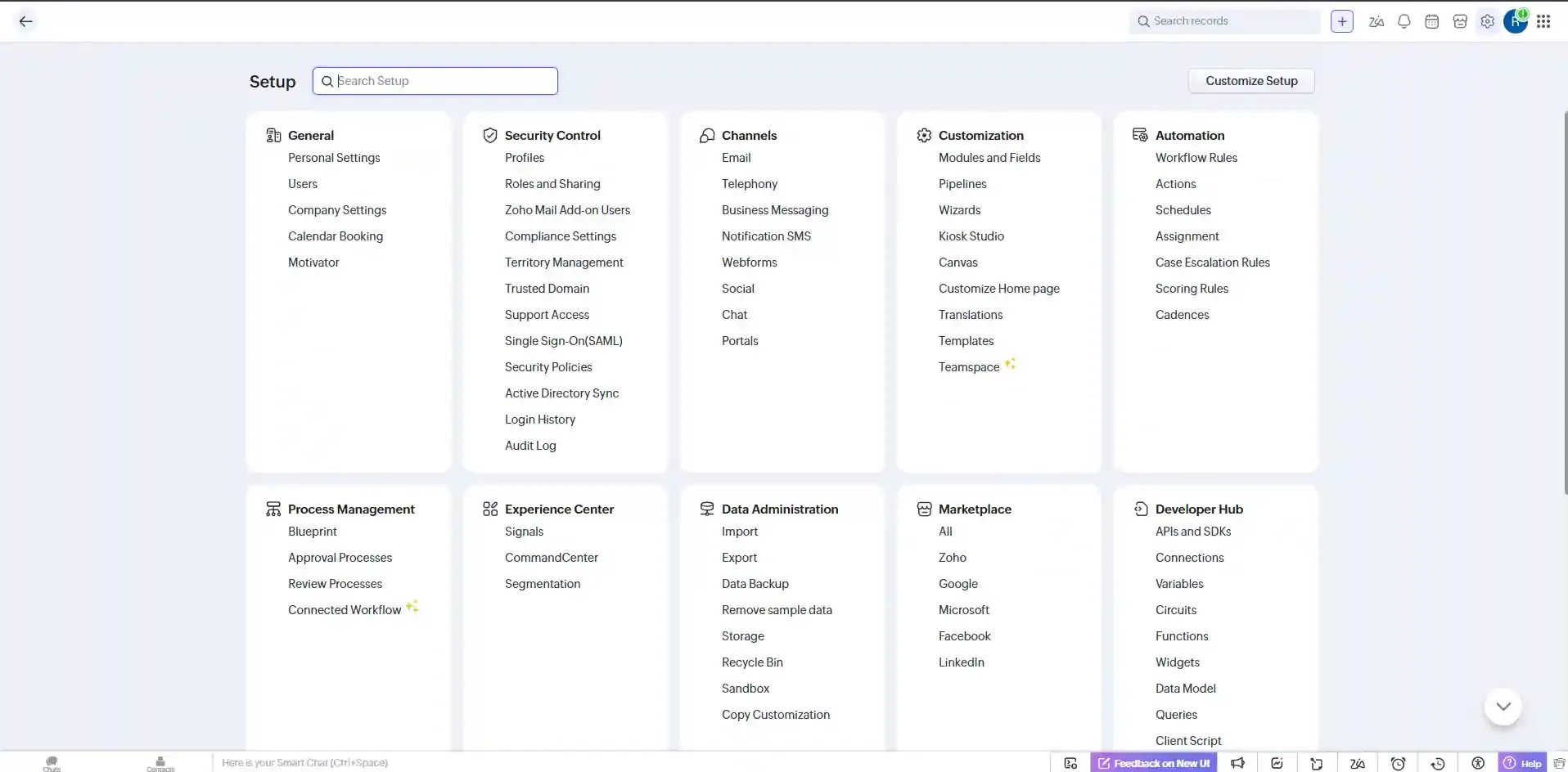 Zoho CRM Settings - Automation Actions