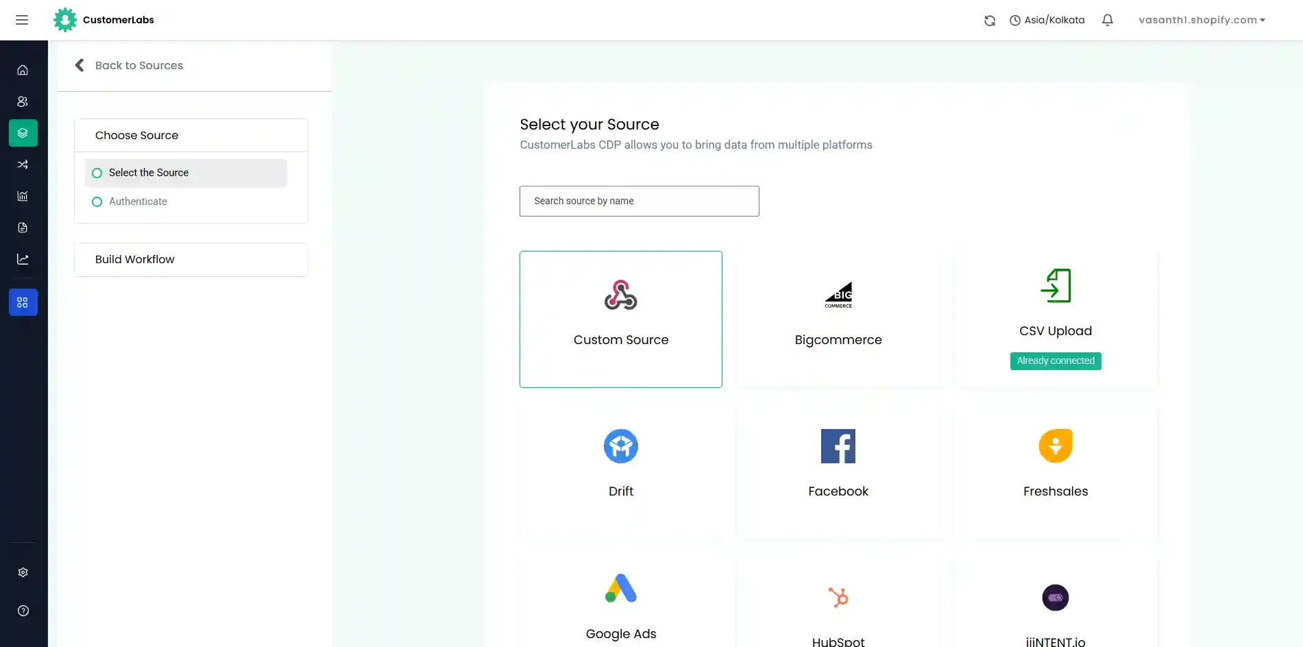 CustomerLabs Custom Source - name and save
