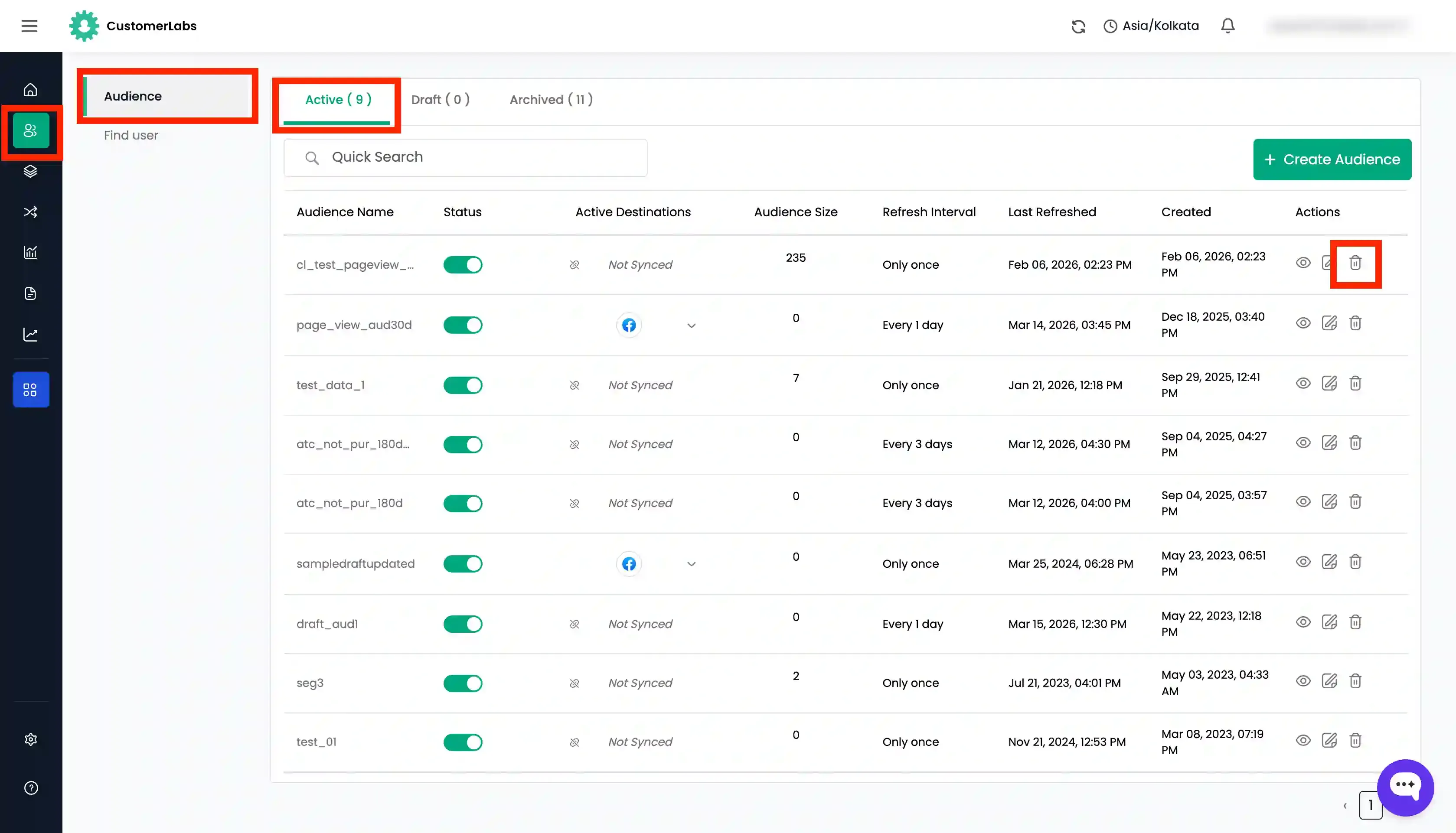 Deleting audience in customerlabs