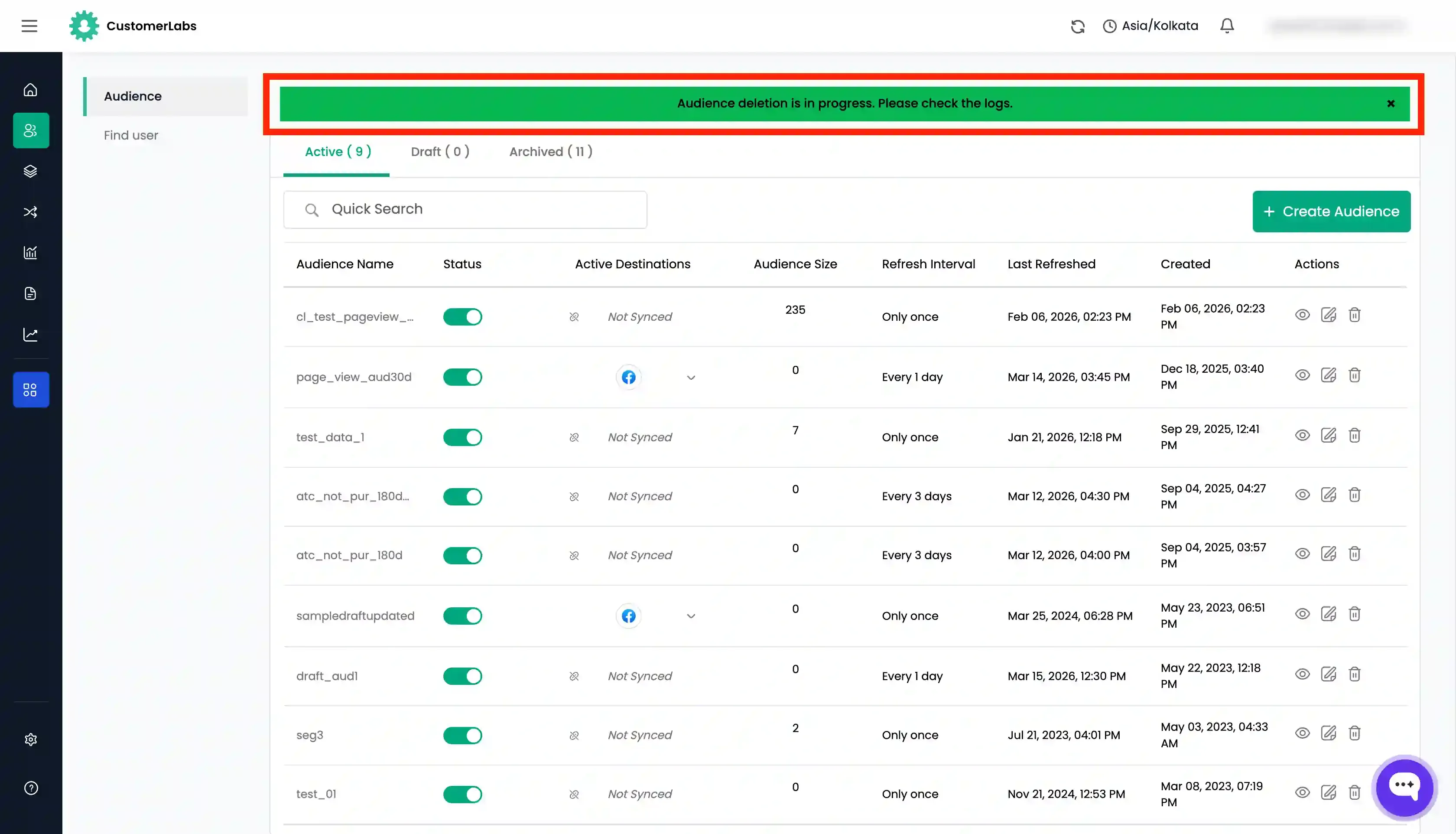 Deleting audience in customerlabs