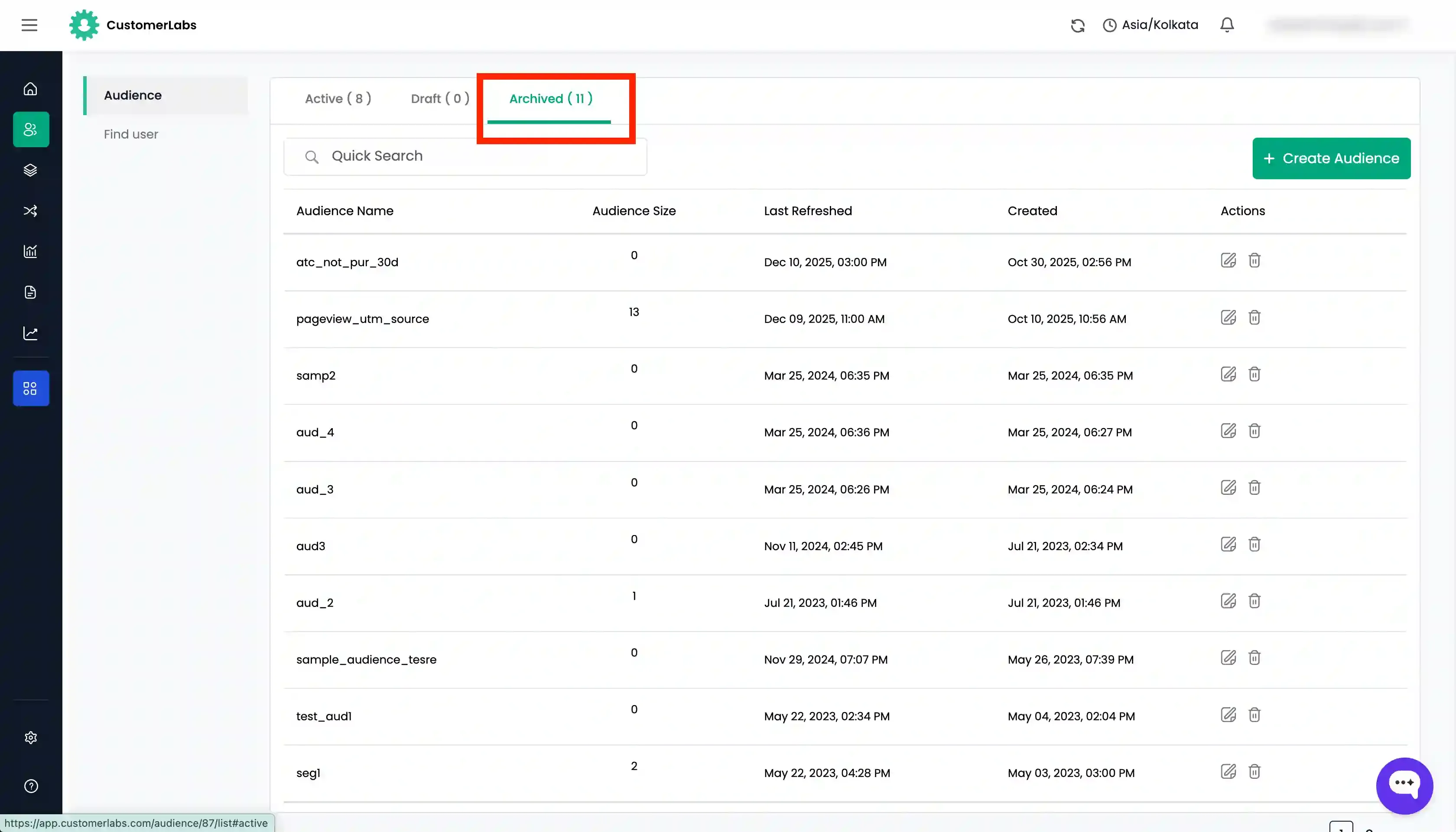 Deleting audience in customerlabs