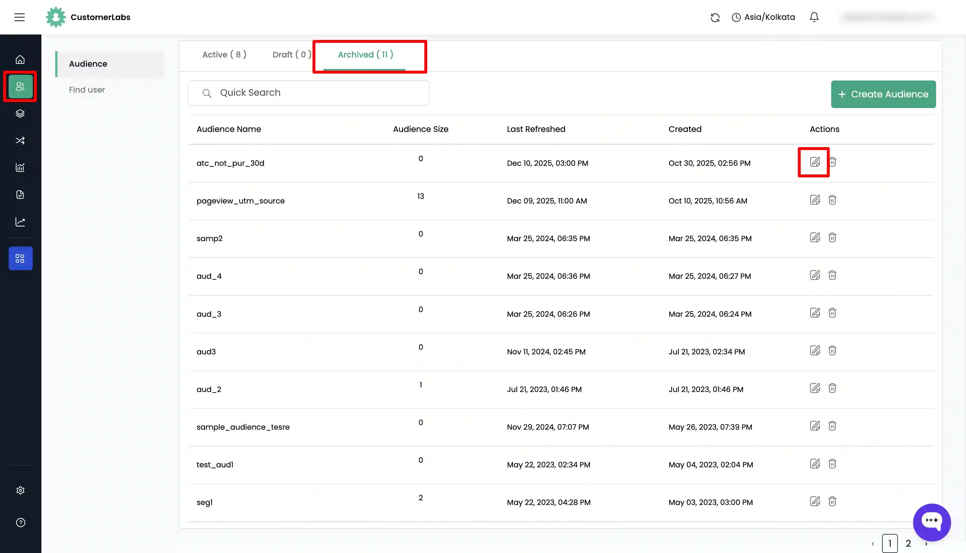 Restoring audience in customerlabs