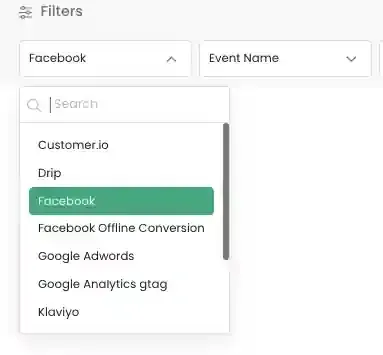Destination Filter dropdown