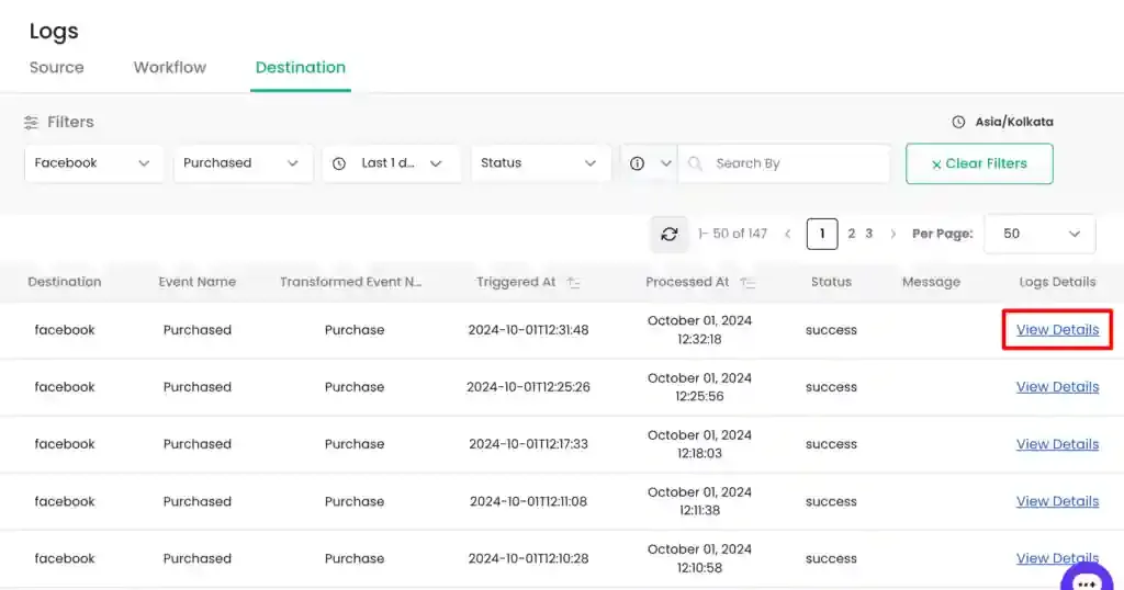 Opening details for Purchase log