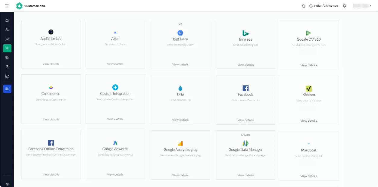 CustomerLabs destination configuration screen