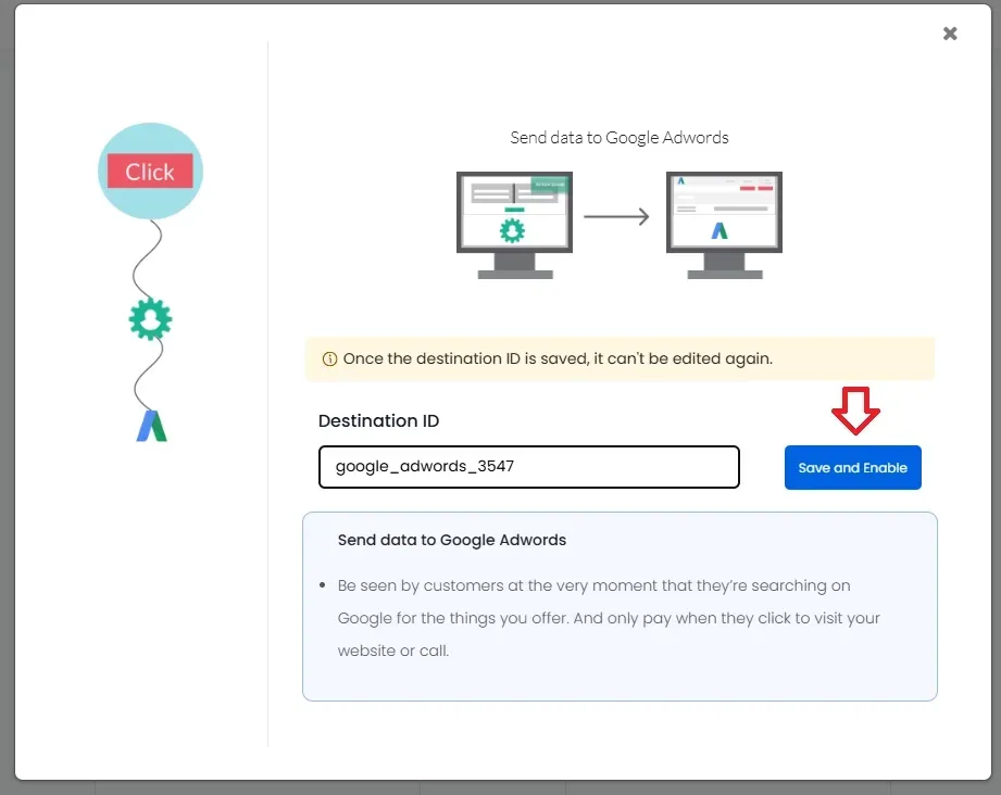 Enable the google ad destination id in customerlabs