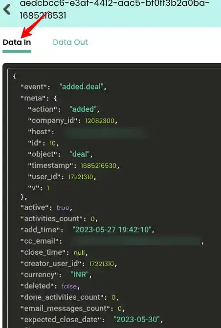 source data in log